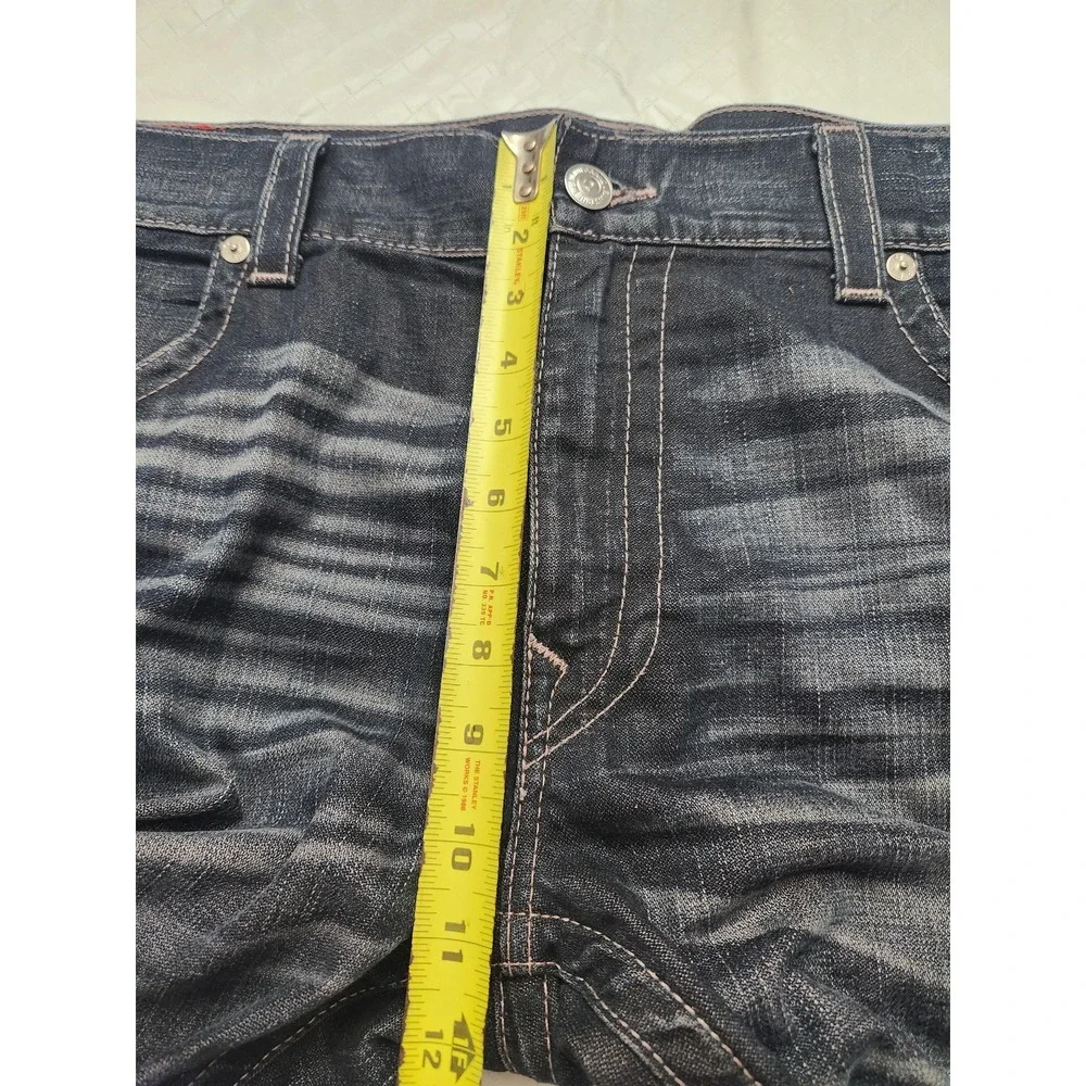 True Religion Denim Shorts Mens 44 Blue Cut Off Straight Flap Distressed Bermuda